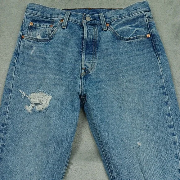 Levis 501 Jeans Womens 29 Blue Denim Premium Button Fly Straight Casual Distress - Picture 2 of 10